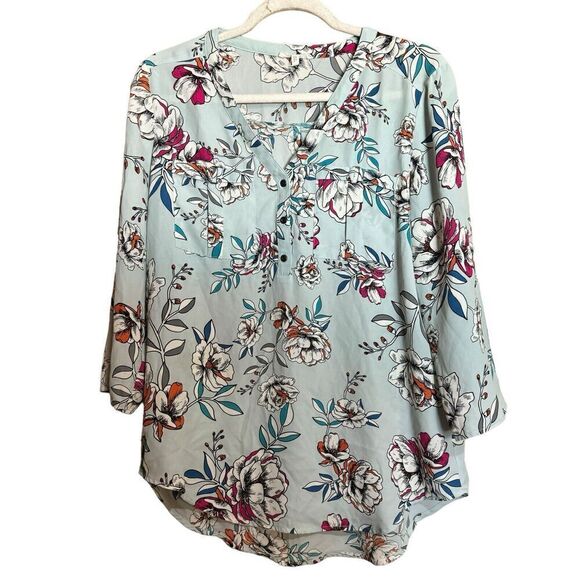 Maurices Tops - Maurices Tunic Top Womens Medium Multicolor Floral Print Popover V Neck Blouse